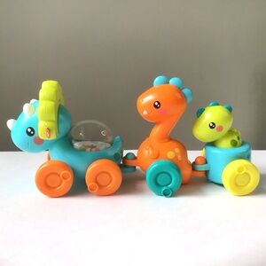 Fisher Price Paradise Pals Dino Choo Choo Trio Toy Train Push Roll Pop Nod Spin